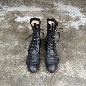 Vintage Justin Boots Mens Size 8.5E Black Leather Western Lace Up Roper 501 USA